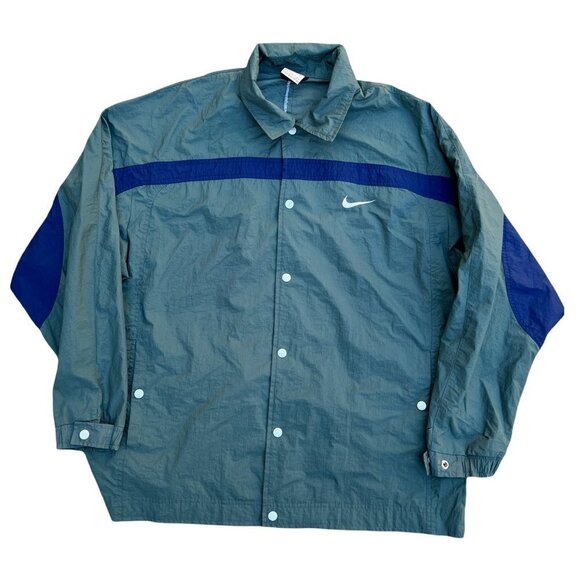 NIKE Vintage 90s Retro Button Snap Green Windbreaker Coat Jacket L​​​​​​​